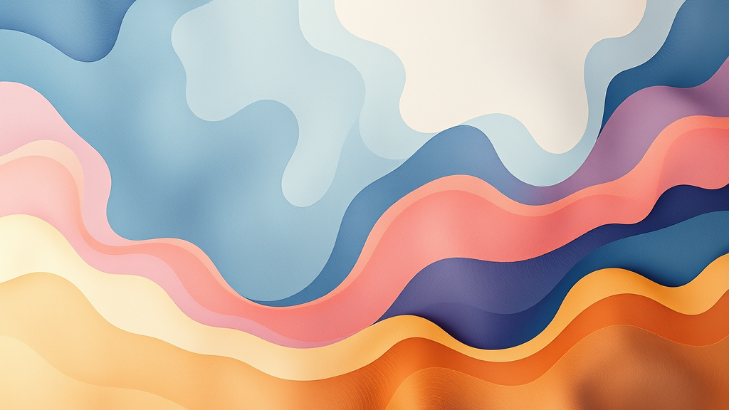 Abstract representation of wellness journey with flowing organic shapes and soothing colors, no text no words no letters