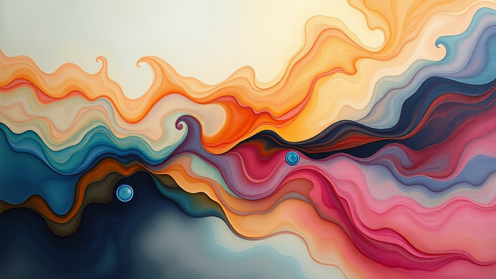 Abstract representation of emotional healing through art, flowing colors merging peacefully, therapeutic transformation, serene atmosphere, no text no words no letters
