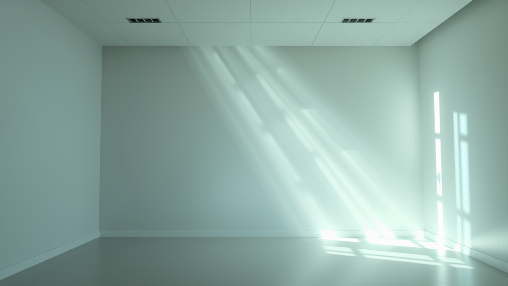 Gentle therapeutic light beams creating calm healing space with soothing colors and tranquil medical wellness setting no text no words no letters