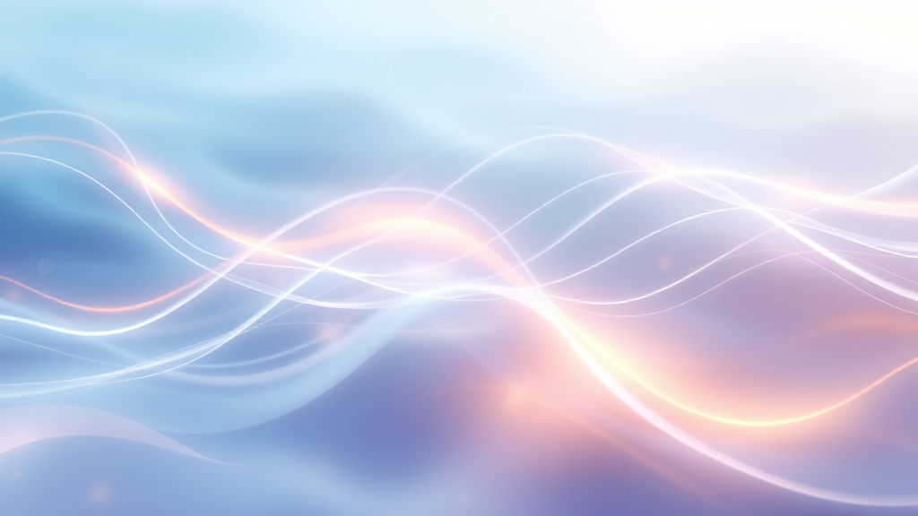 Abstract representation of healing energy with flowing light waves in calming blues and warm tones suggesting renewal no text no words no letters