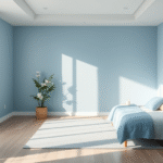 Peaceful therapy room with soft natural lighting and calming blue tones representing healing and wellness no text no words no letters