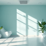 Peaceful healthcare setting with soft natural lighting, calming blue and green tones, wellness concept, serene atmosphere, no text no words no letters