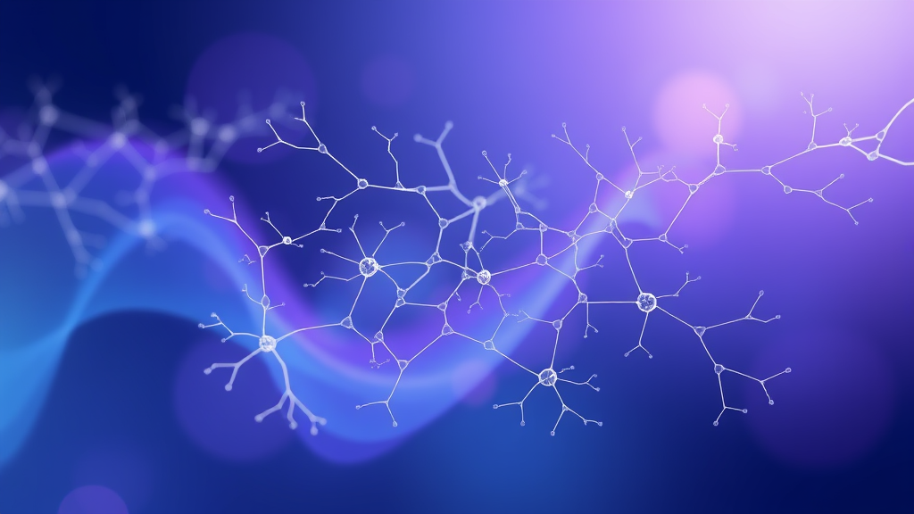 Abstract neural pathways connecting like branches, soft blue purple gradient, flowing organic shapes representing brain plasticity, no text no words no letters