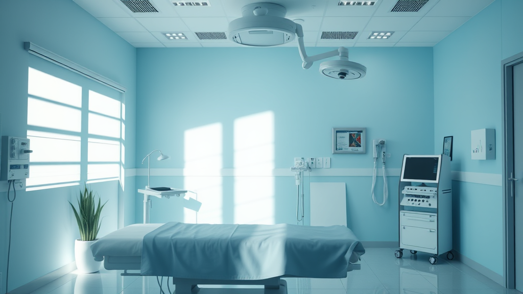 Peaceful medical setting with soft lighting and calming blue tones representing mental wellness and therapeutic healing no text no words no letters