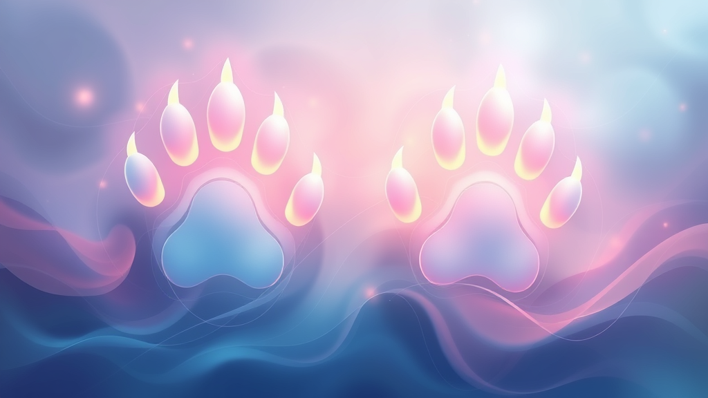 Serene abstract representation of healing paws with soft pastel colors and flowing gentle energy patterns no text no words no letters