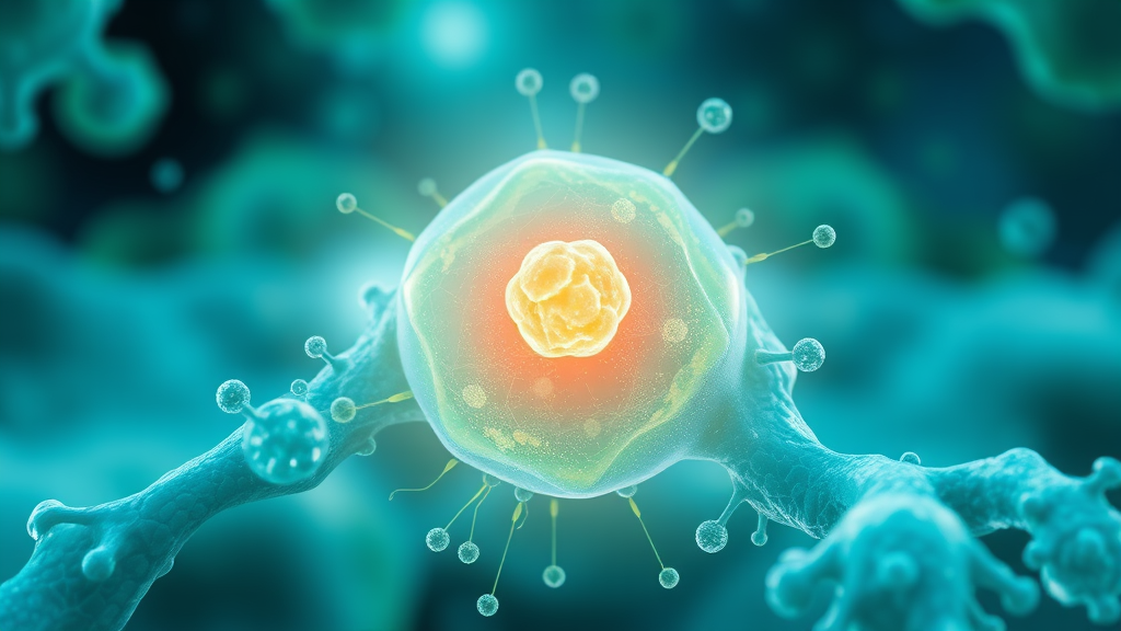 Abstract representation of cellular renewal and oxygenation with calming blue and green tones suggesting healing transformation no text no words no letters