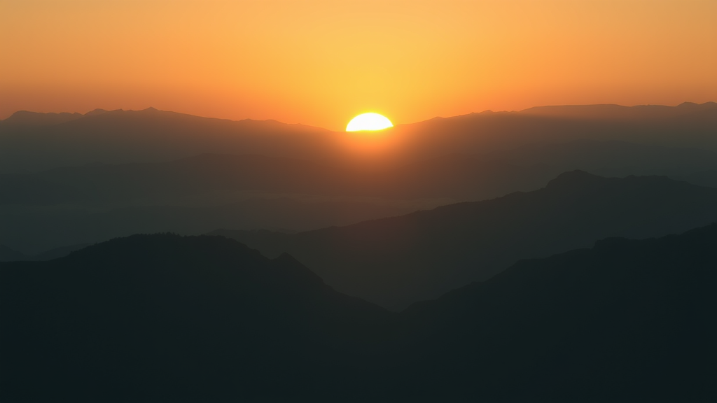 Peaceful sunrise over calm mountains with soft golden light representing hope and new beginnings no text no words no letters