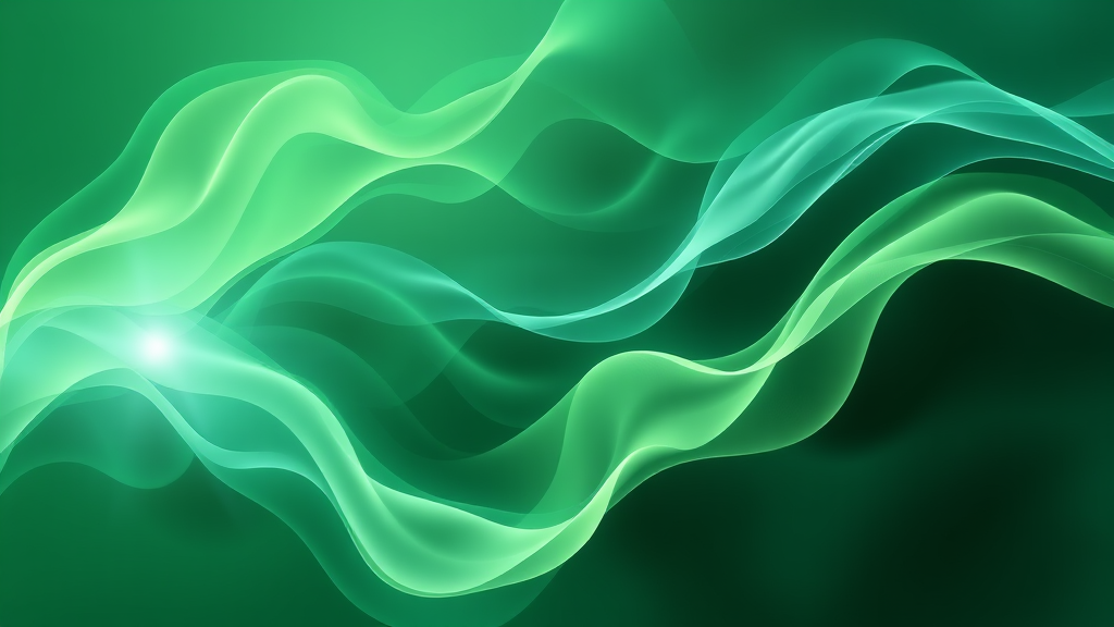 Abstract flowing forms in soothing greens and blues representing movement and healing energy with soft ethereal lighting no text no words no letters