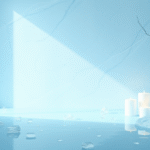 Peaceful spa setting with soft blue tones, gentle ice crystals, serene healing atmosphere, wellness concept, calming lighting, no text no words no letters