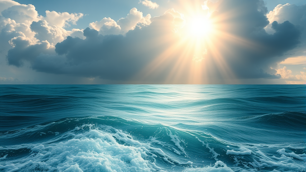 Abstract representation of courage with gentle flowing water and light breaking through clouds, peaceful transformation imagery, no text no words no letters