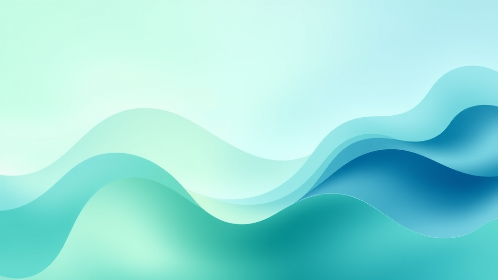 Abstract flowing shapes in soft blues and greens representing growth and comfort, peaceful therapeutic energy, calming gradients, no text no words no letters