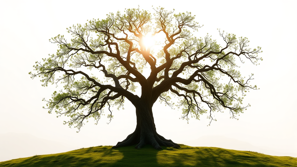 Abstract representation of two intertwined trees growing together in gentle sunlight symbolizing relationship growth no text no words no letters