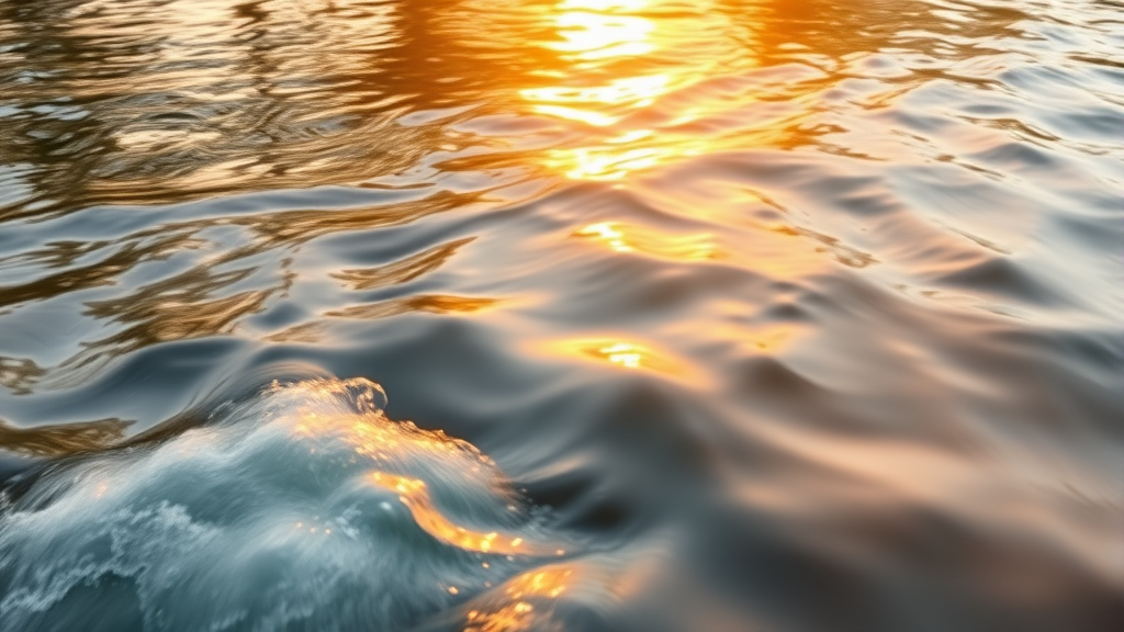 Abstract representation of healing journey with gentle flowing water, warm golden light, tranquil nature setting, no text no words no letters