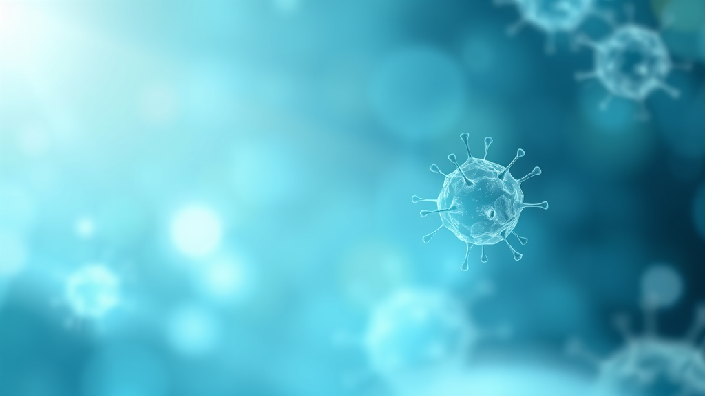 Abstract representation of cellular healing, soft blue and green light patterns, tranquil recovery concept, no text no words no letters