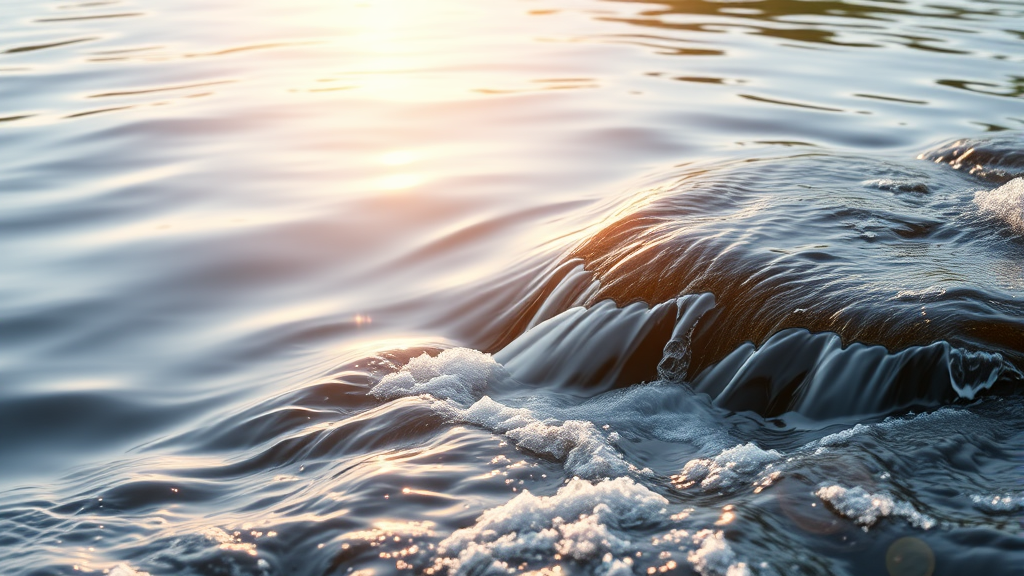 Tranquil nature scene with flowing water and soft sunlight symbolizing renewal and healing process, no text no words no letters