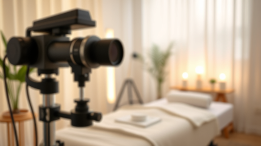 Peaceful therapy room with gentle lighting and blurred optical equipment creating serene healing environment no text no words no letters