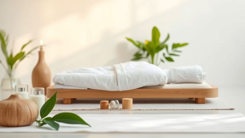 Clean medical therapy setting with calming natural elements, peaceful healthcare environment, no text no words no letters