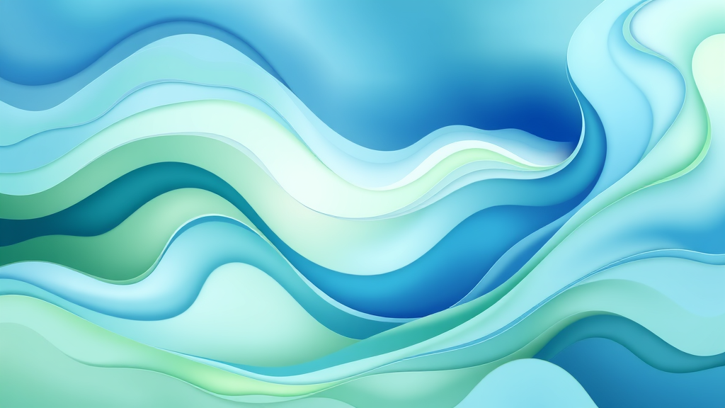 Abstract representation of relaxation and healing, flowing organic shapes, calming blues and greens, peaceful energy, no text no words no letters