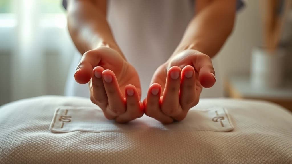 Peaceful hands in therapeutic position with soft natural lighting suggesting healing touch and professional massage therapy no text no words no letters