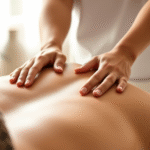 Peaceful hands performing gentle massage therapy on back muscles soft natural lighting calming wellness spa environment no text no words no letters