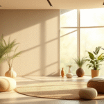 Serene wellness center interior with soft natural lighting and calming earth tones representing cellular vitality and rejuvenation no text no words no letters