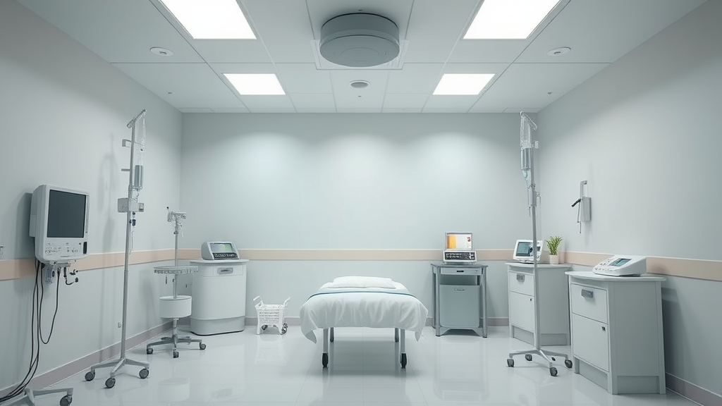 Serene medical wellness environment with IV therapy setup in calming pastel colors representing health restoration no text no words no letters