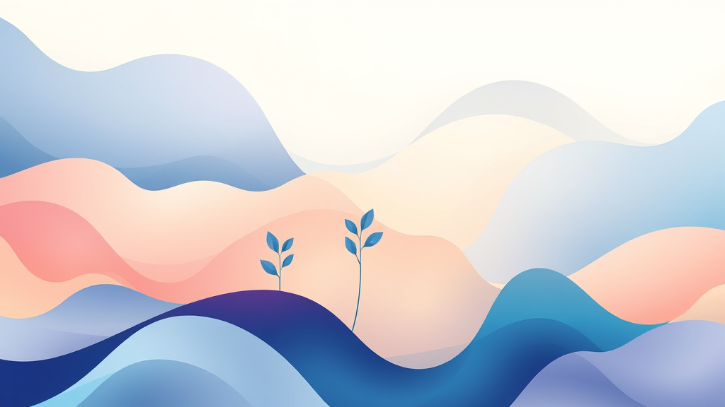 Abstract representation of growth and learning with flowing organic shapes, calming pastels, mindful progression concept, no text no words no letters