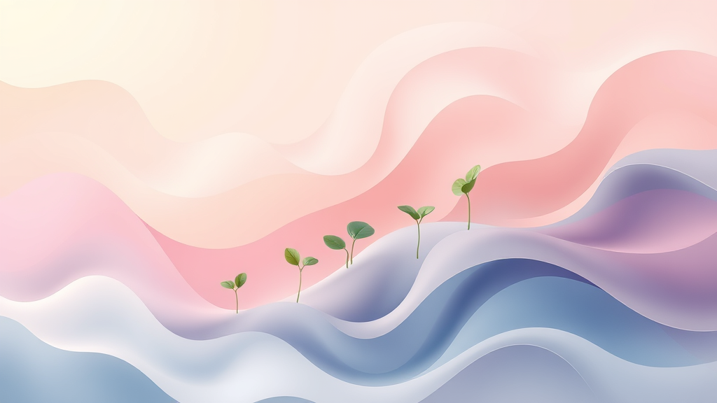 Abstract representation of growth and development, soft pastels, flowing organic shapes, hope and progress, serene atmosphere, no text no words no letters