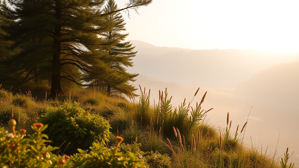 Serene nature scene representing hope and progress, soft morning light, tranquil colors, emotional wellness concept, no text no words no letters