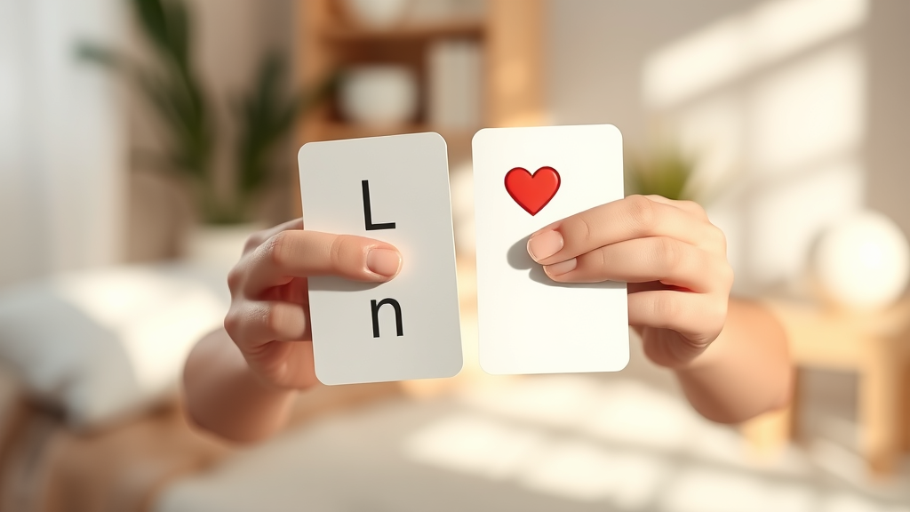 Gentle hands holding speech therapy flashcards with soft natural lighting in calming therapy room setting no text no words no letters