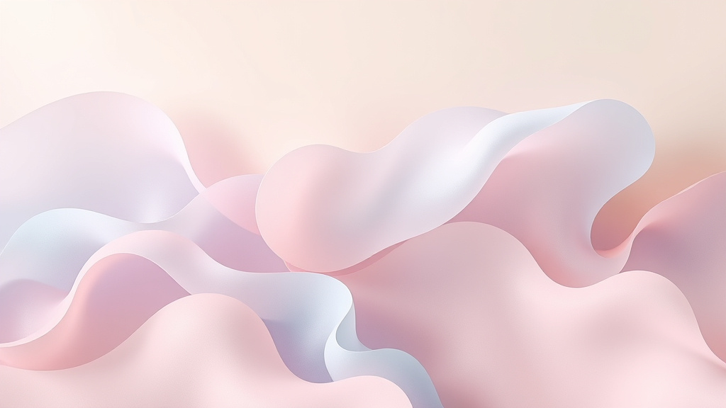 Abstract flowing shapes in soft pastels representing growth development and emotional support with gentle light no text no words no letters