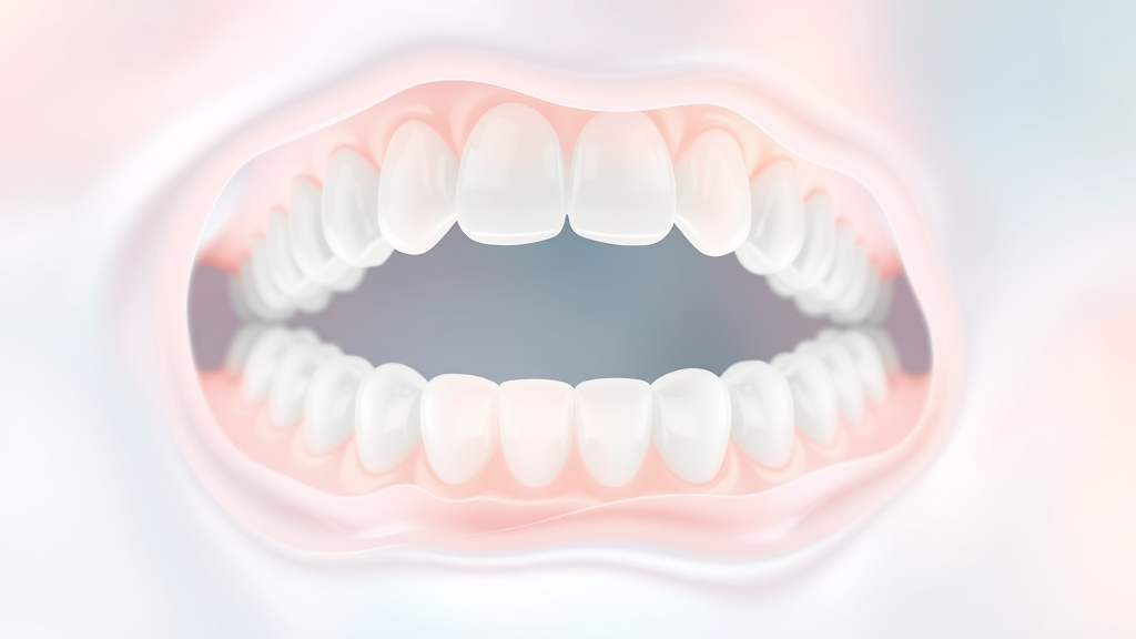 Abstract representation of healthy gums and teeth, soft pastel colors, gentle curves, healing energy, no text no words no letters