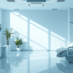 Peaceful healthcare setting with soft natural lighting and calming blue tones representing wellness and healing journey, no text, no words, no letters