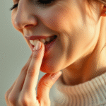 Serene woman touching jaw gently with soft natural lighting representing TMJ relief and healing no text no words no letters