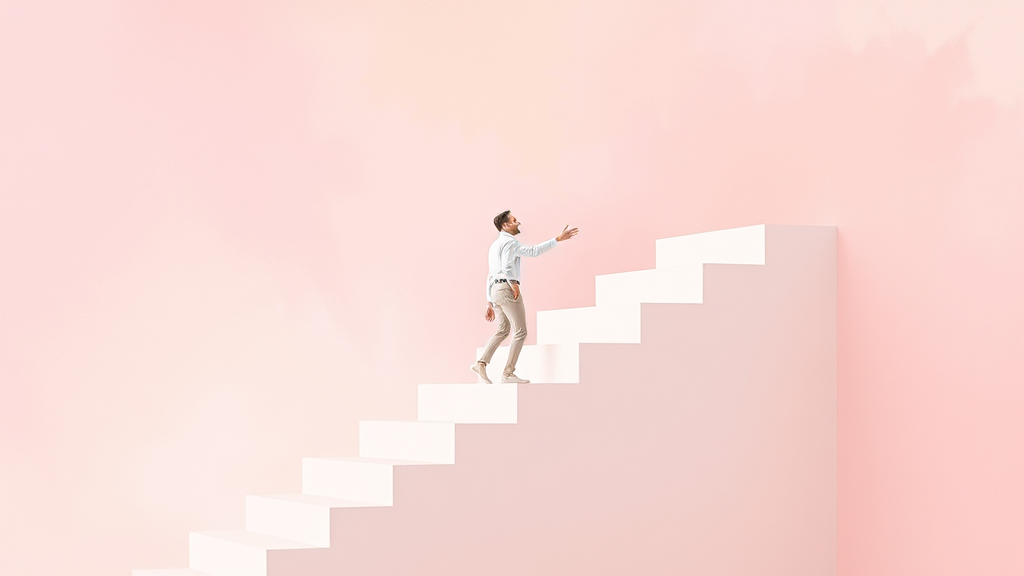 Abstract representation of growth and opportunity with ascending stairs in soft pastels symbolizing career advancement and personal development no text no words no letters