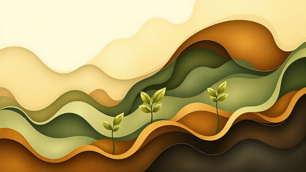 Abstract representation of growth and progress, flowing organic shapes, soothing earth tones, hope and transformation, no text no words no letters