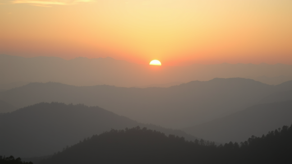 Peaceful sunrise over misty mountains symbolizing hope and new beginnings with soft golden light no text no words no letters