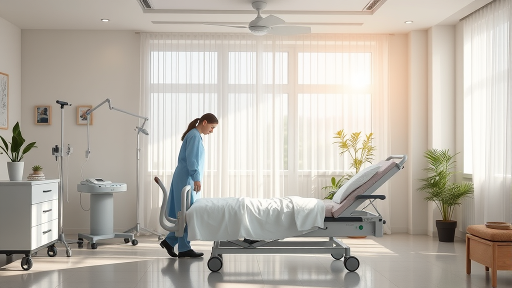 Gentle rehabilitation scene with soft natural lighting, peaceful therapy environment, hope and healing concept, no text no words no letters