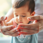 Gentle hands supporting child in therapeutic movement, soft natural lighting, calming blues and greens, hope and healing concept, no text no words no letters