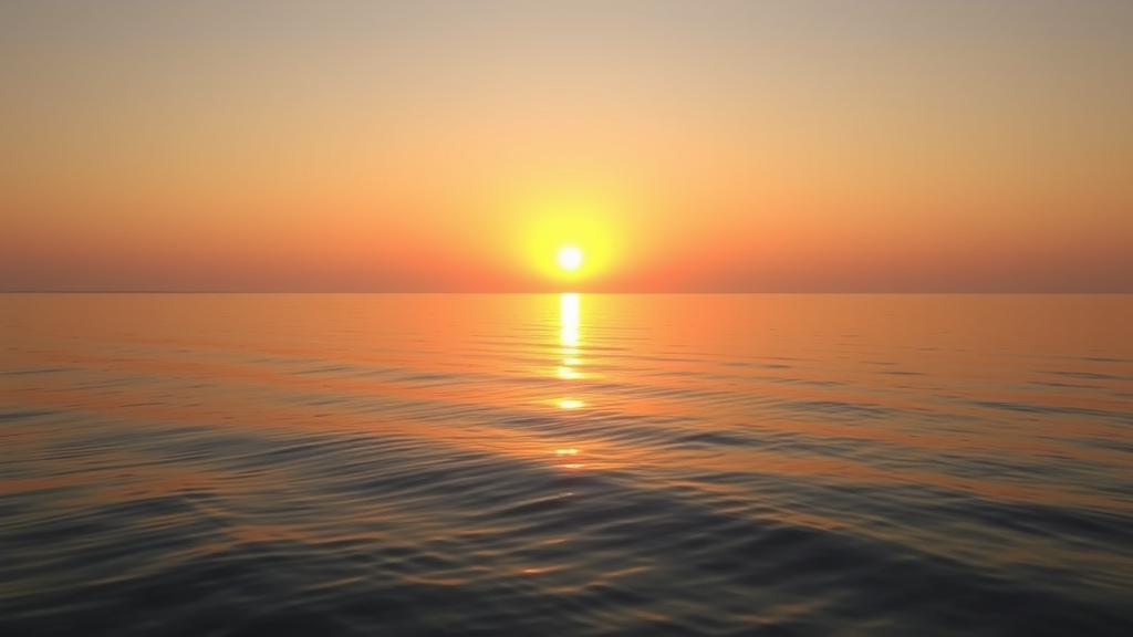 Peaceful sunrise over calm waters with soft golden light reflecting serenity and hope no text no words no letters