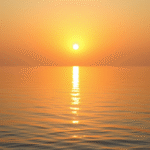 Peaceful sunrise over calm waters with soft golden light reflecting serenity and inner peace no text no words no letters