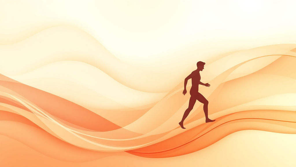 Abstract representation of human movement and progress, flowing lines suggesting motion and growth, warm gentle colors, therapeutic concept, no text no words no letters