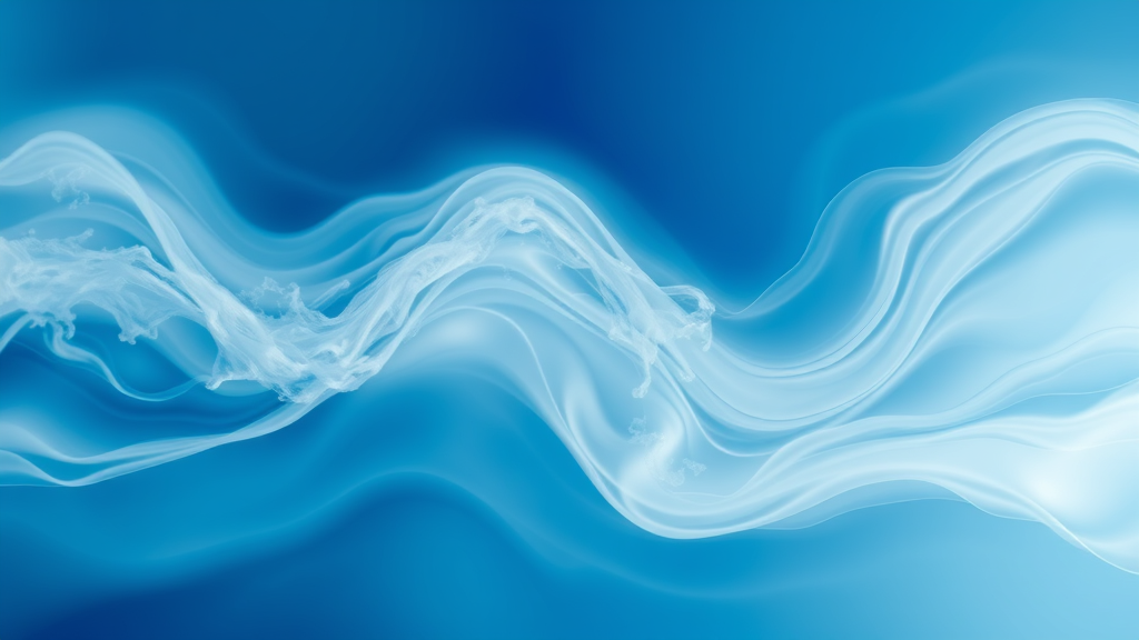Abstract flowing water or clouds representing change and movement, calming blue and white tones, serene atmosphere, no text no words no letters