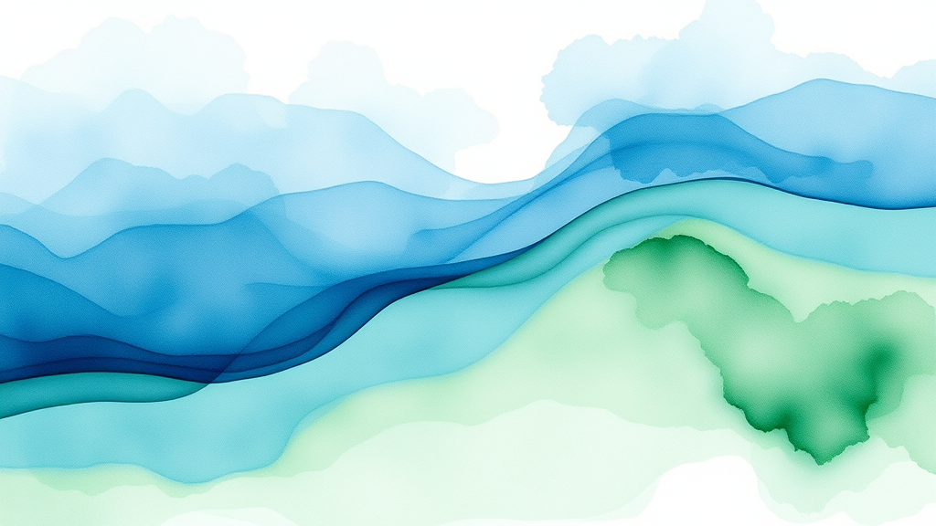 Abstract watercolor blend of calming blues and greens flowing like a river, representing emotional flow and healing, no text no words no letters