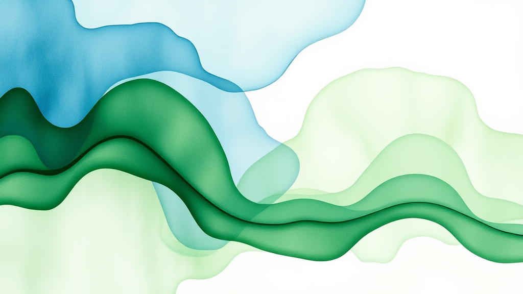 Abstract flowing watercolor shapes in soothing blues and greens representing emotional clarity and inner peace no text no words no letters
