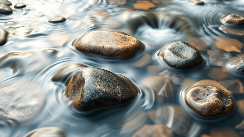 Abstract flowing water over smooth stones peaceful meditation clarity nature concept no text no words no letters