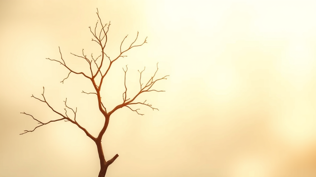 Abstract representation of growth through adversity, delicate tree branches reaching upward, soft golden light, hope and resilience, no text no words no letters