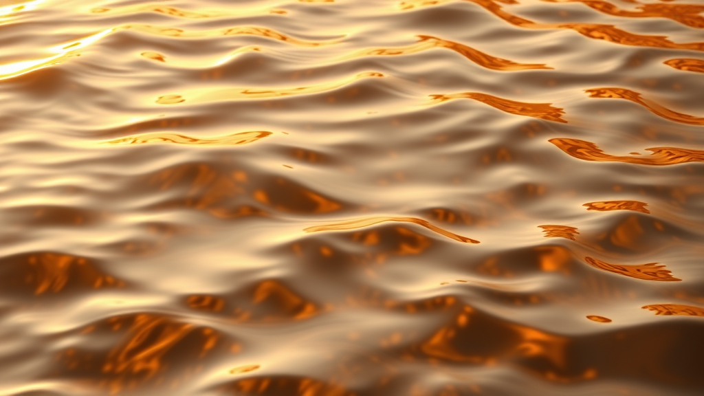 Abstract flowing water patterns with warm golden light, representing calm and serenity, peaceful nature scene, no text no words no letters