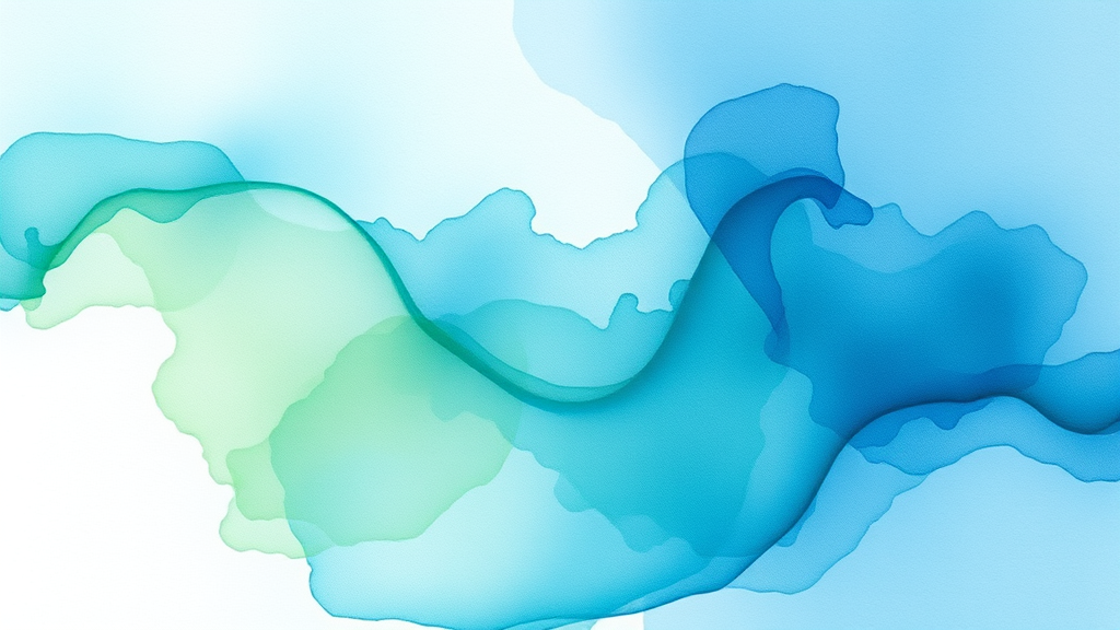 Abstract watercolor blend of blues and greens flowing together, representing emotional clarity and peace, no text no words no letters