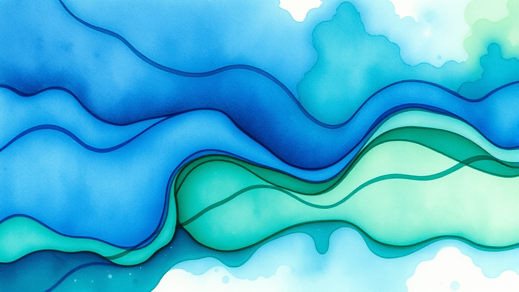 Abstract watercolor painting with flowing blues and greens representing emotional fluidity and mental wellness journey no text no words no letters